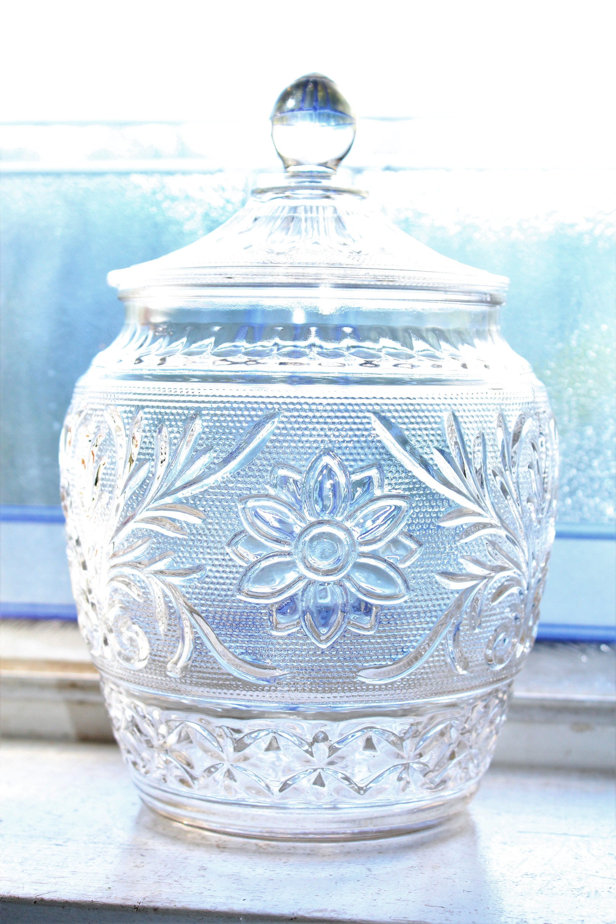 Vintage Sandwich Glass Cookie Jar