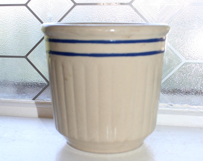 Antique Red Wing Stoneware Ribbed Beater Jar with Double Blue Bands