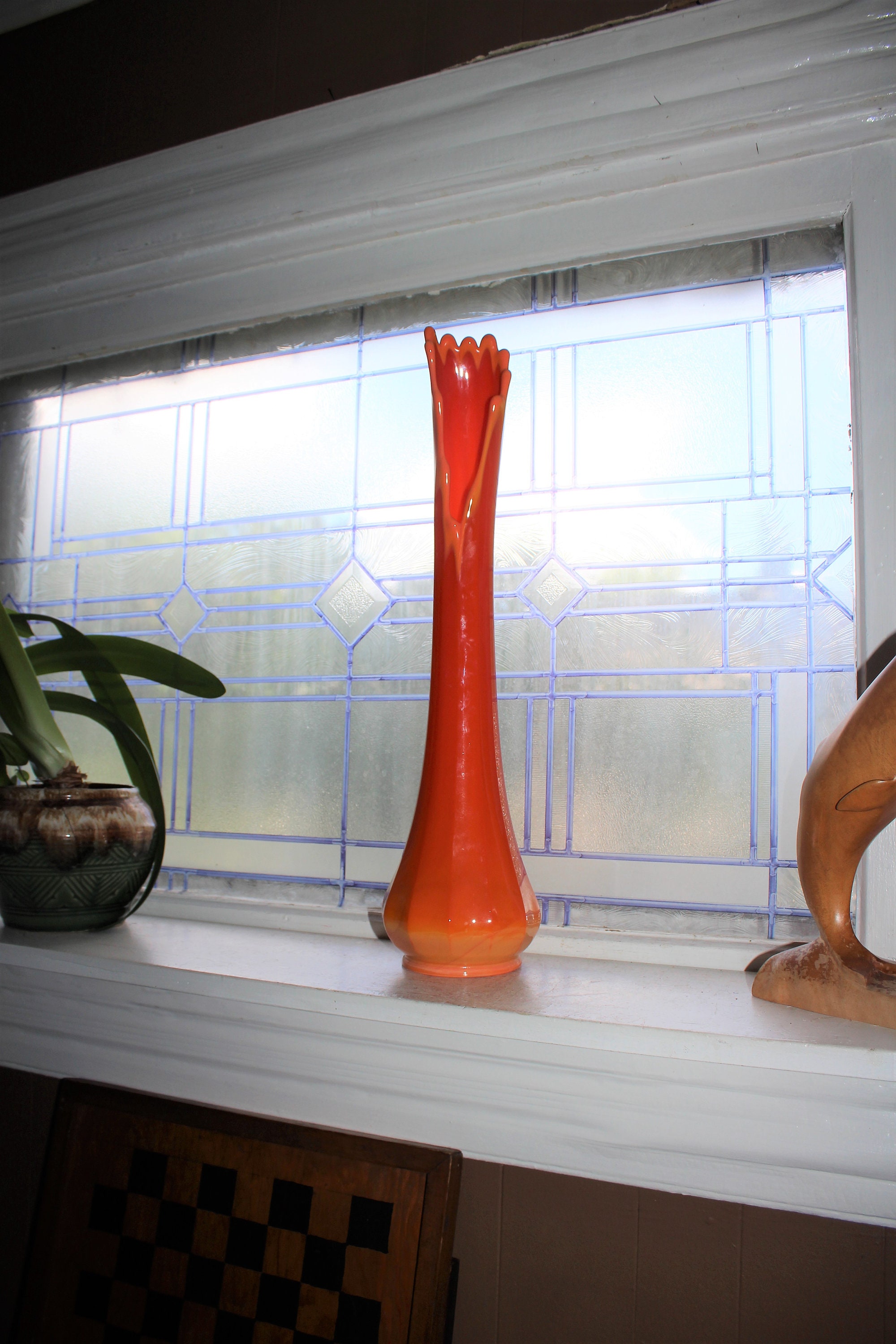 Large Orange Swung Glass Vase 20 Vintage Mid Century Modern
