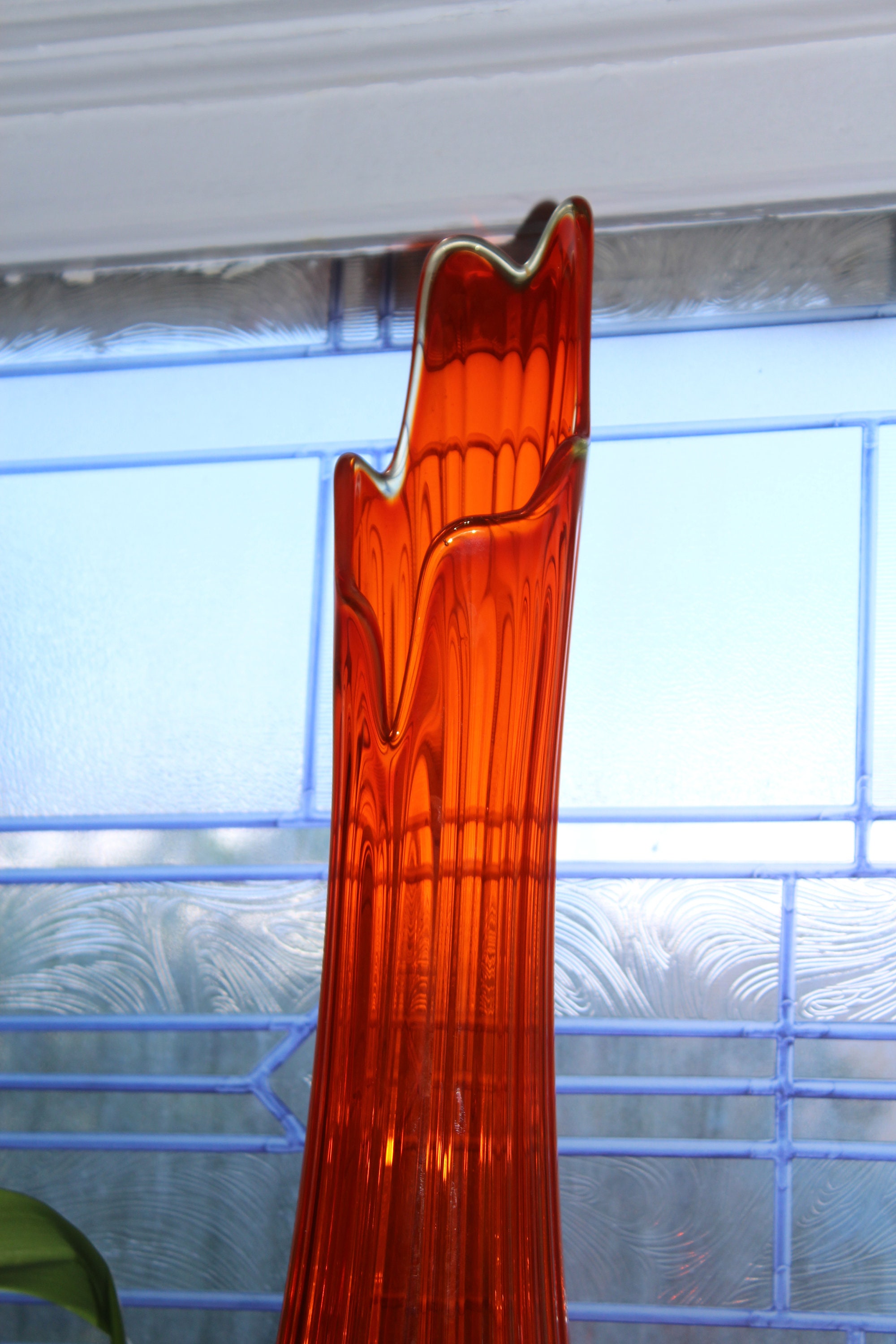 Large Orange Swung Glass Vase 23.25 Vintage Mid Century Modern