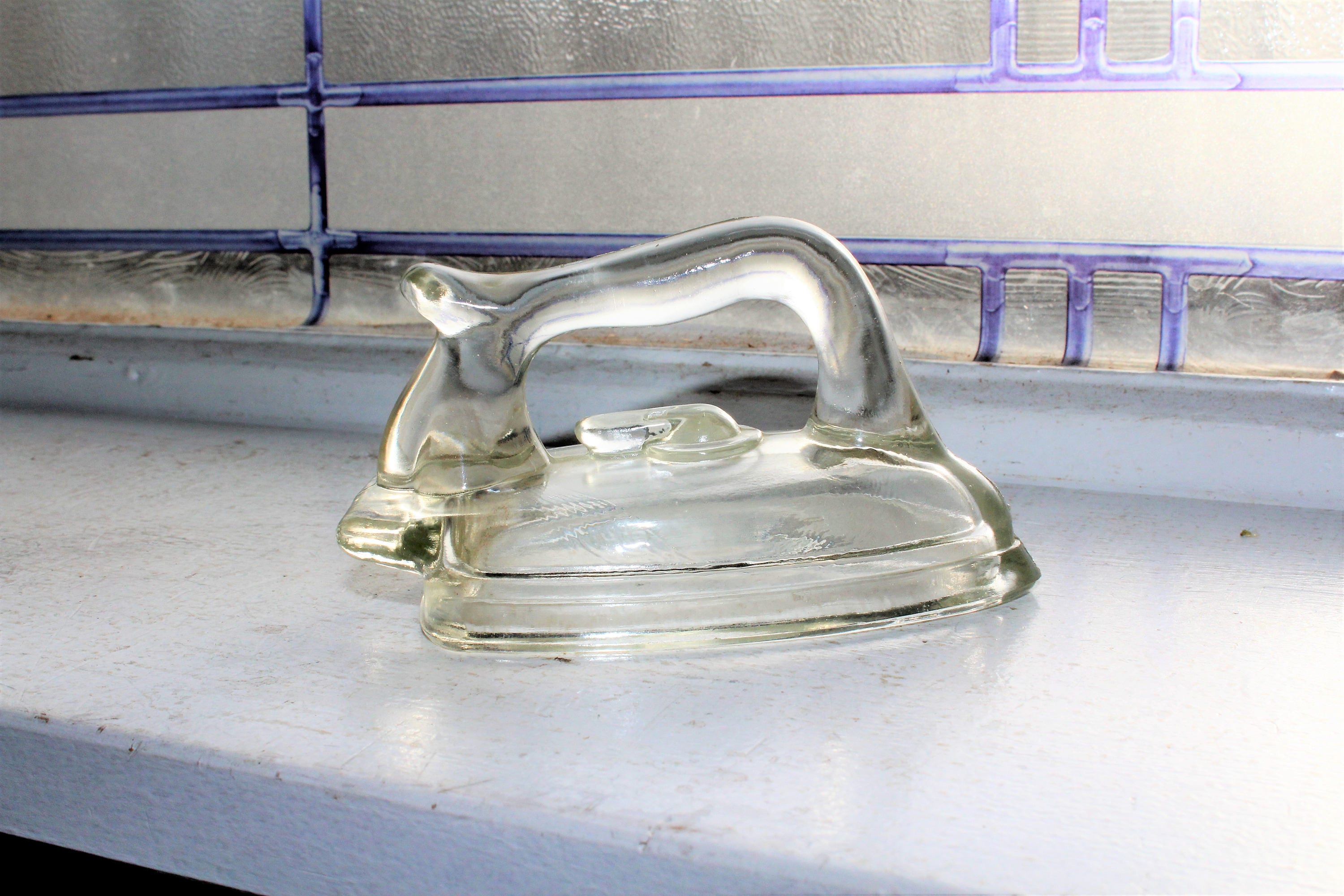 Glass Candy Container Sad Iron Vintage 1930s