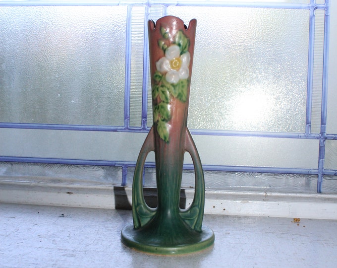Roseville Pottery White Rose Vase 995-7" Vintage 1940s