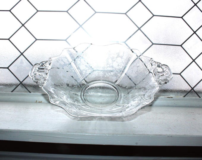 Cambridge Glass Rose Point Etched Bowl with Handles