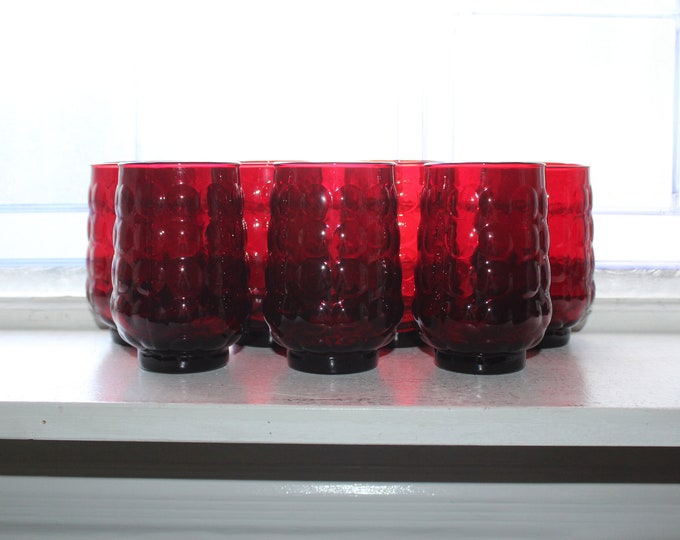 7 Vintage Royal Ruby Red Bubble Tumblers Anchor Hocking