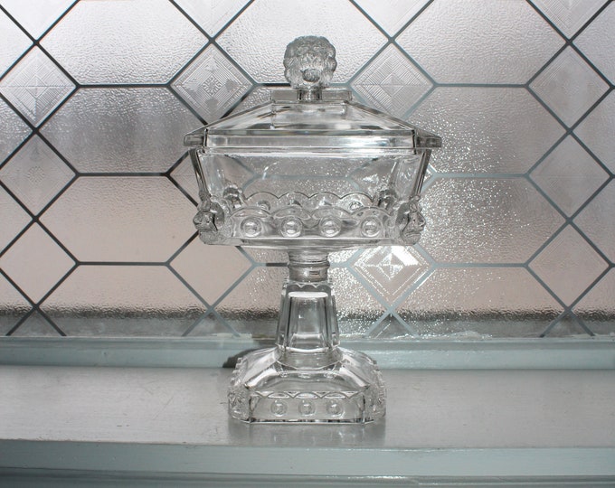 Antique EAPG Fostoria Glass Atlanta Compote with Lion Heads 19th Century