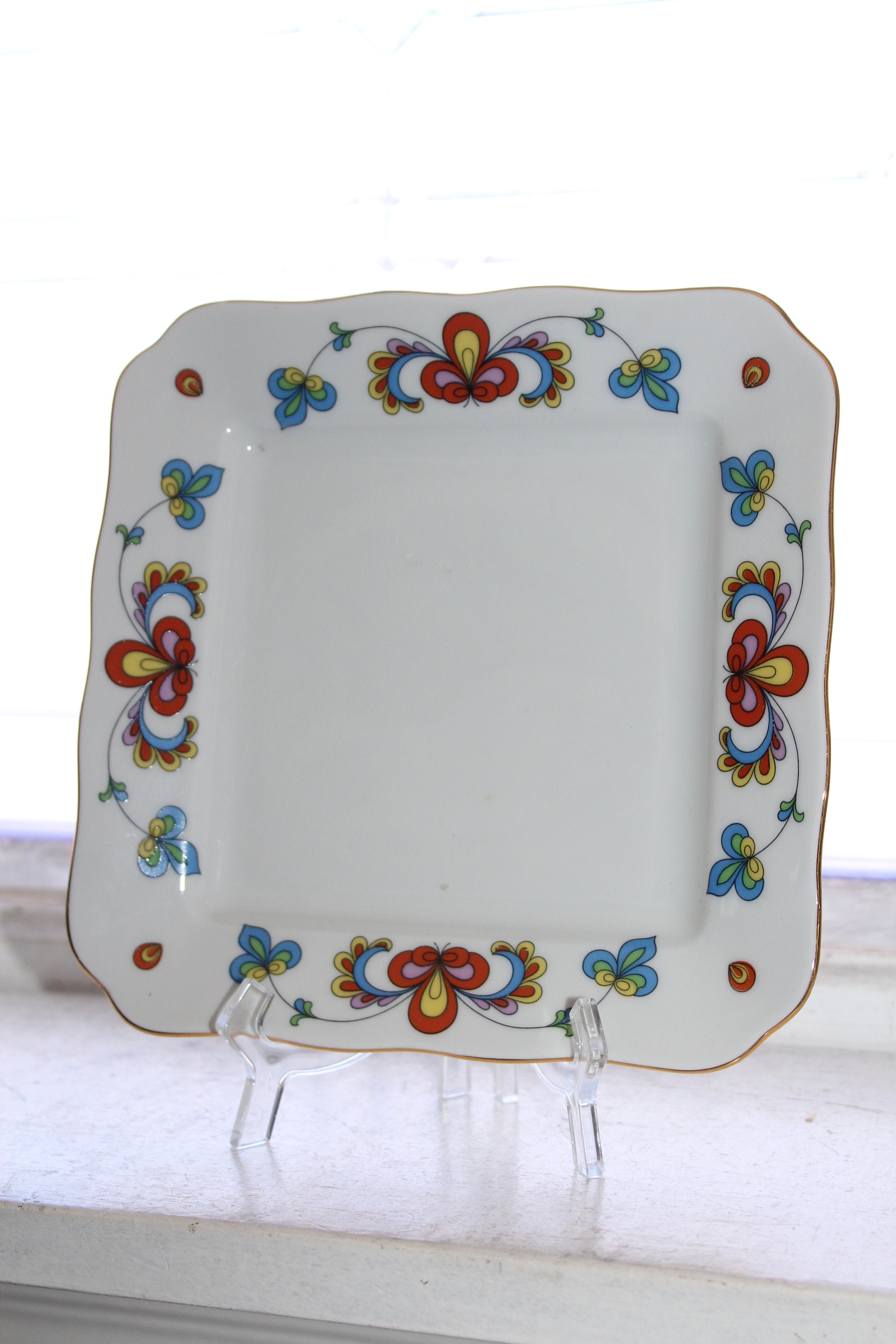 Porsgrund Farmers Rose Square Bread and Butter Plate Vintage Norwegian