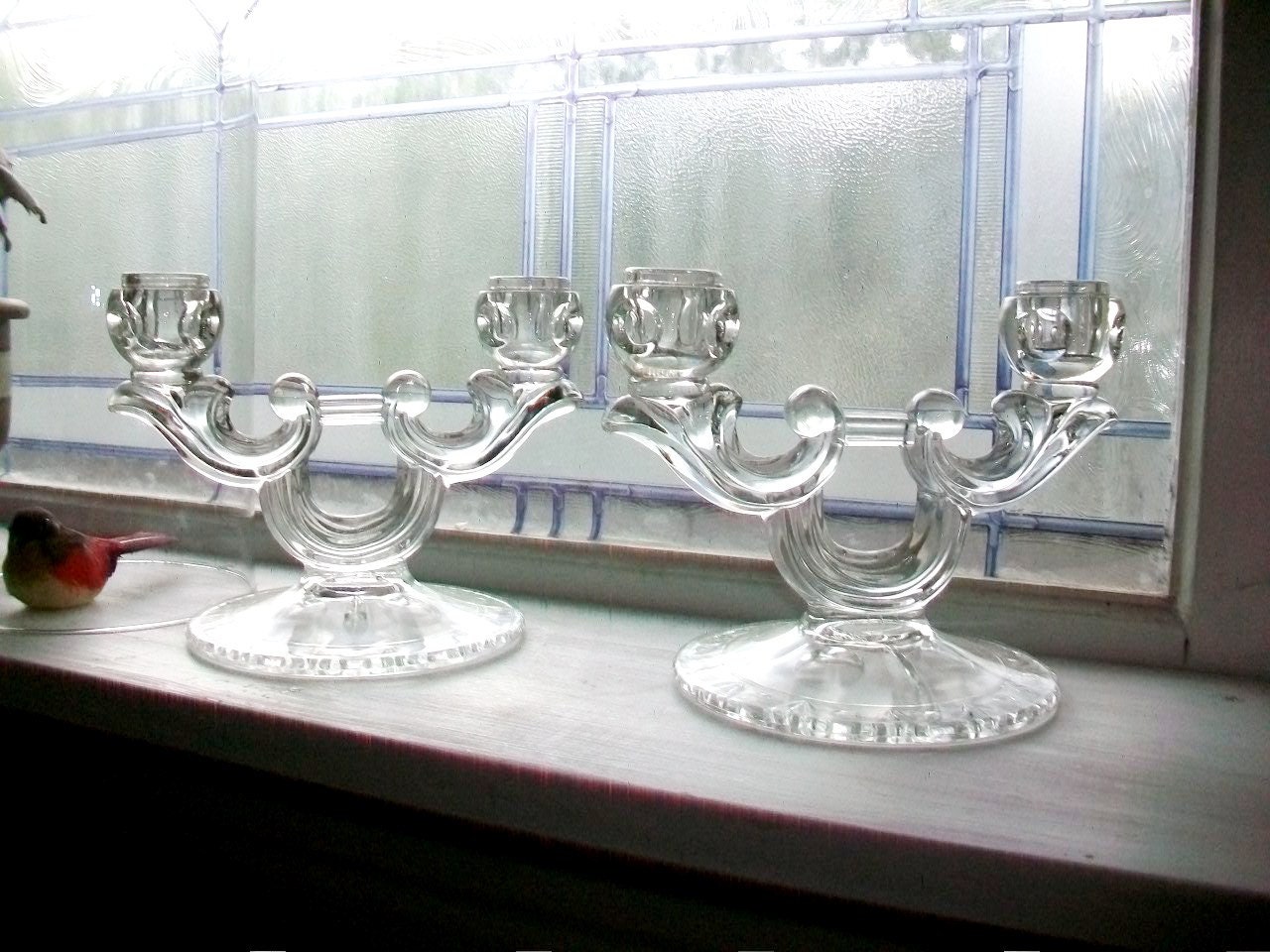Vintage Glass Candle Holders Pair