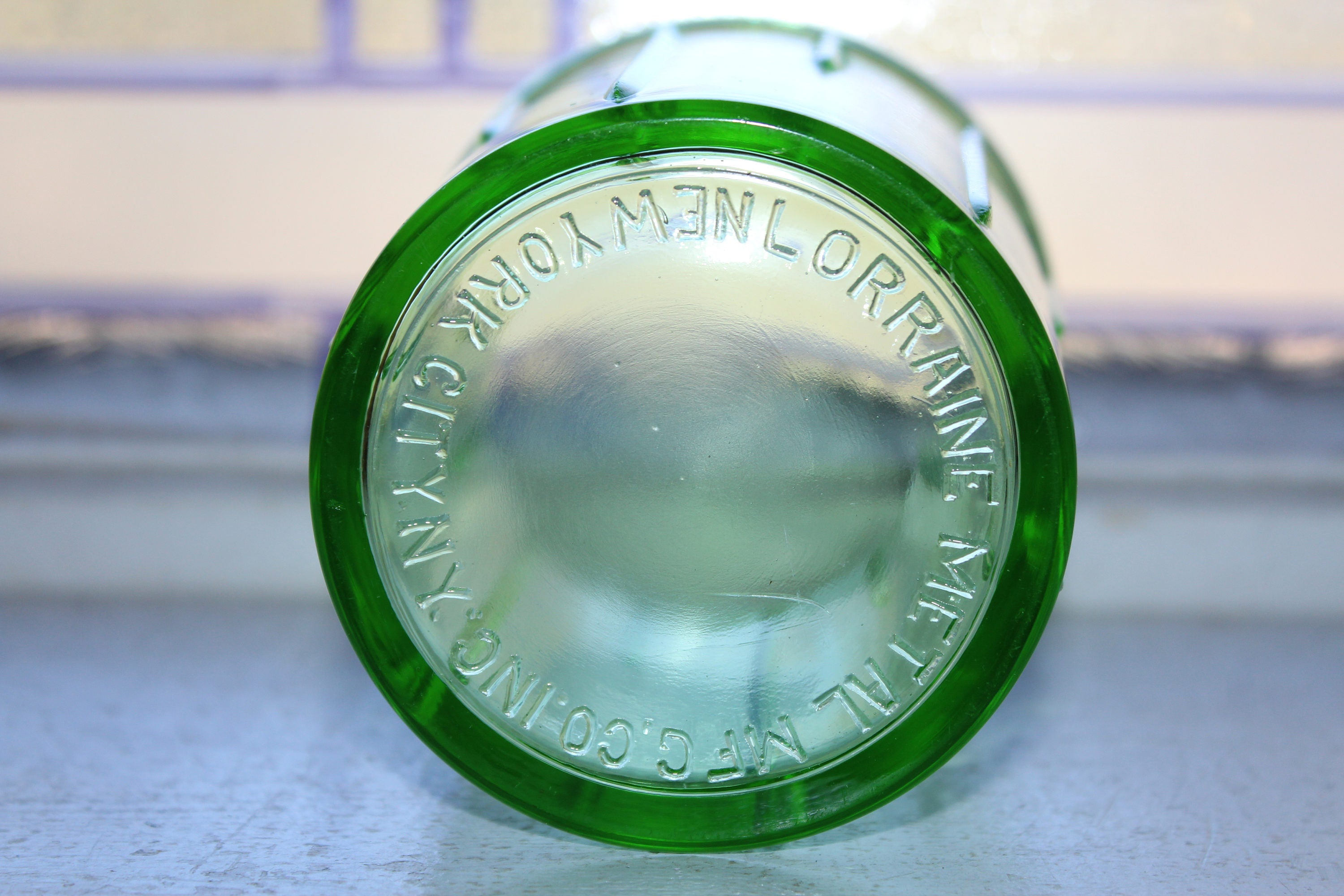 Green Depression Glass Beater Jar Vintage 1930s Lorraine Metal Mfg Co