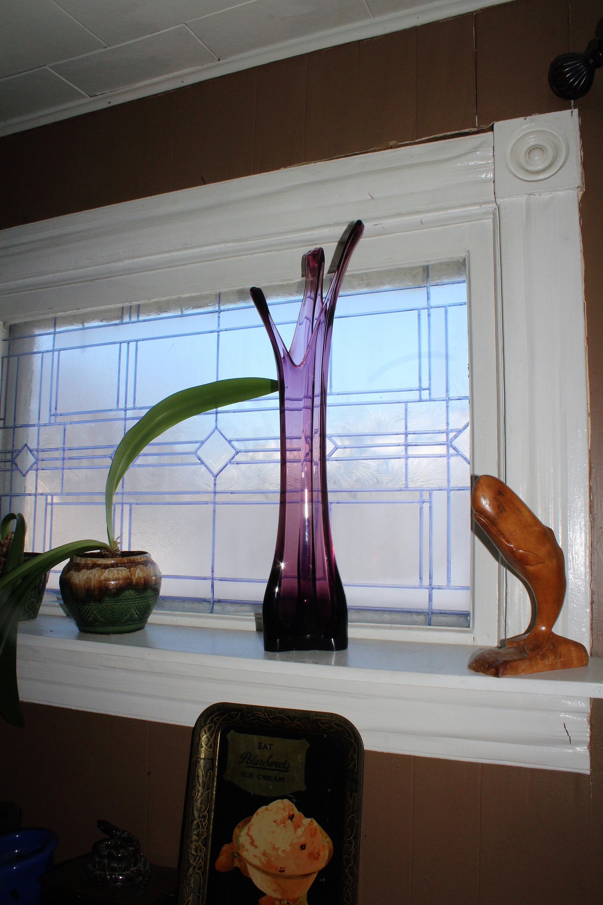 RESERVED Large Purple Swung Glass Vase 25.5 Vintage Mid Century Modern