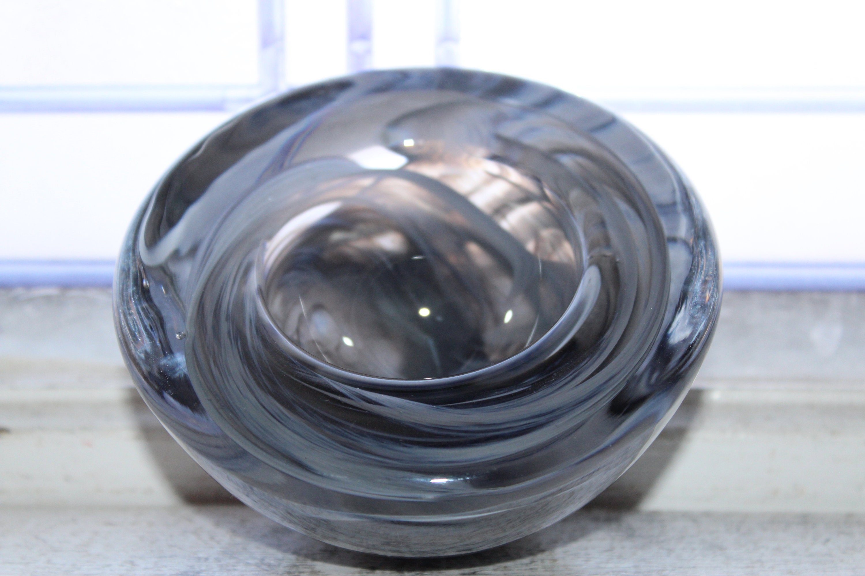 Kosta Boda Gray Swirl Votive Candle Holder Vintage Art Glass