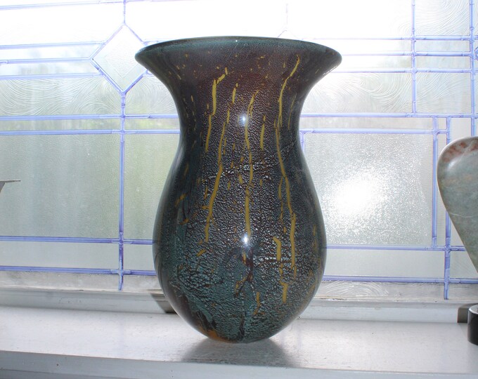 Large Viz Art Glass Vase Hand Blown 11.25"