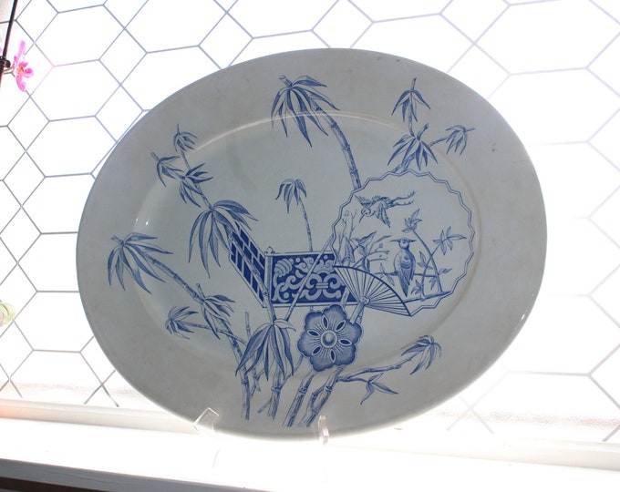 Antique Staffordshire Madras Platter 18" Blue Transferware 19th Century