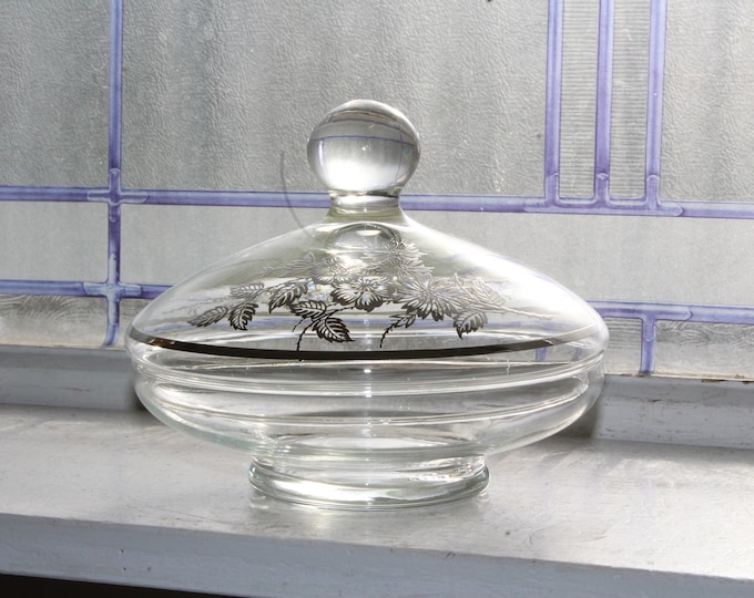 Vintage Cambridge Glass Covered Dish with Silver Overlay