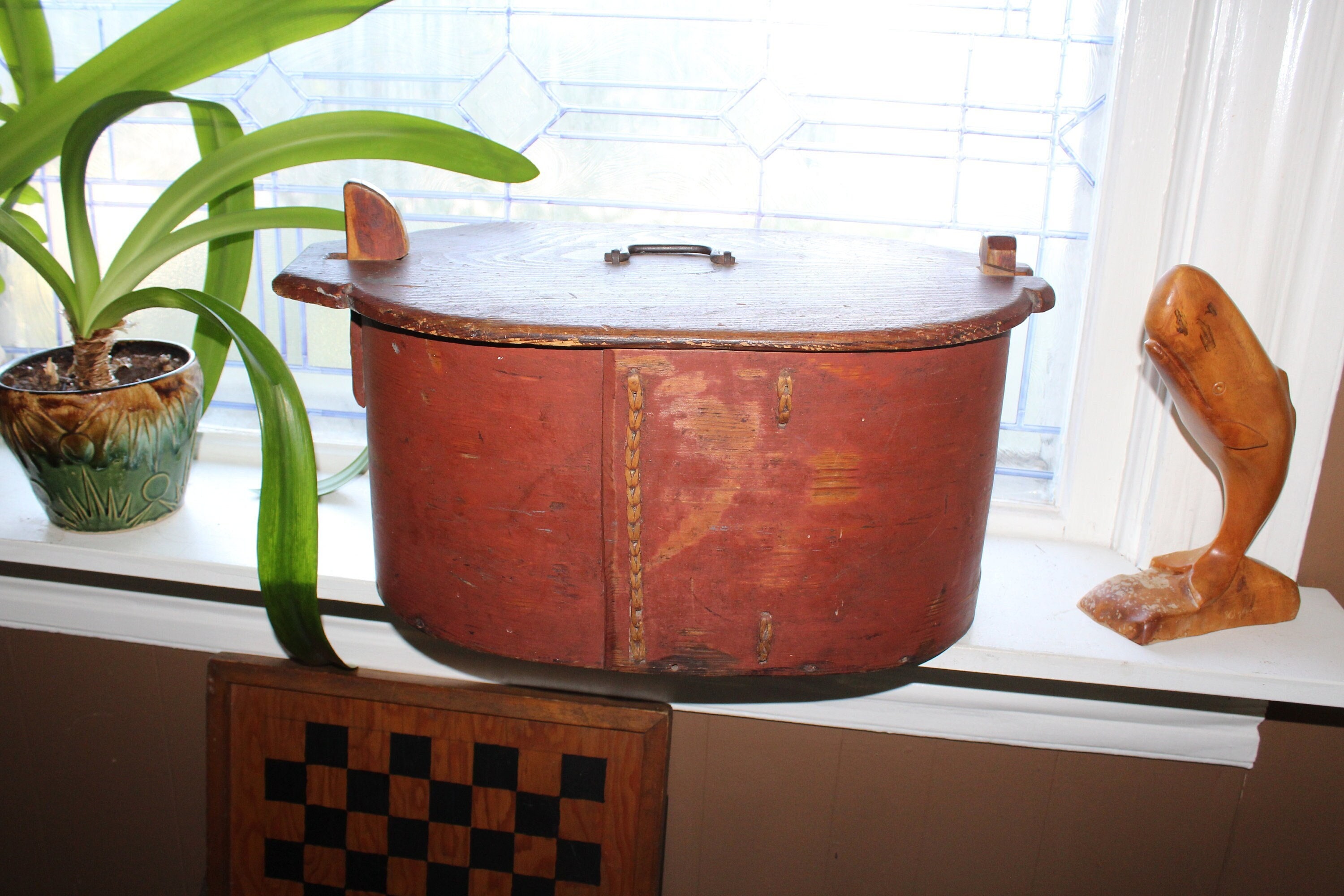 Large Antique 1800s Norwegian Tine Box Bentwood Scandinavian Nordic