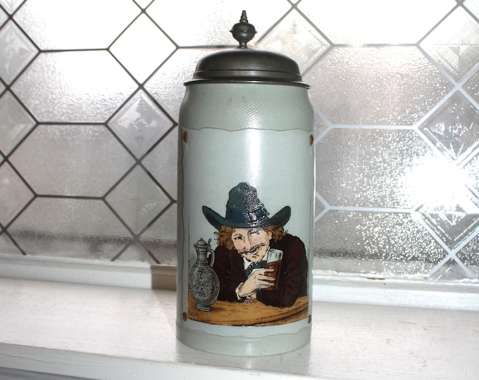 Antique Mettlach Beer Stein 1642 The Artist Tapestry Series Circa 1897