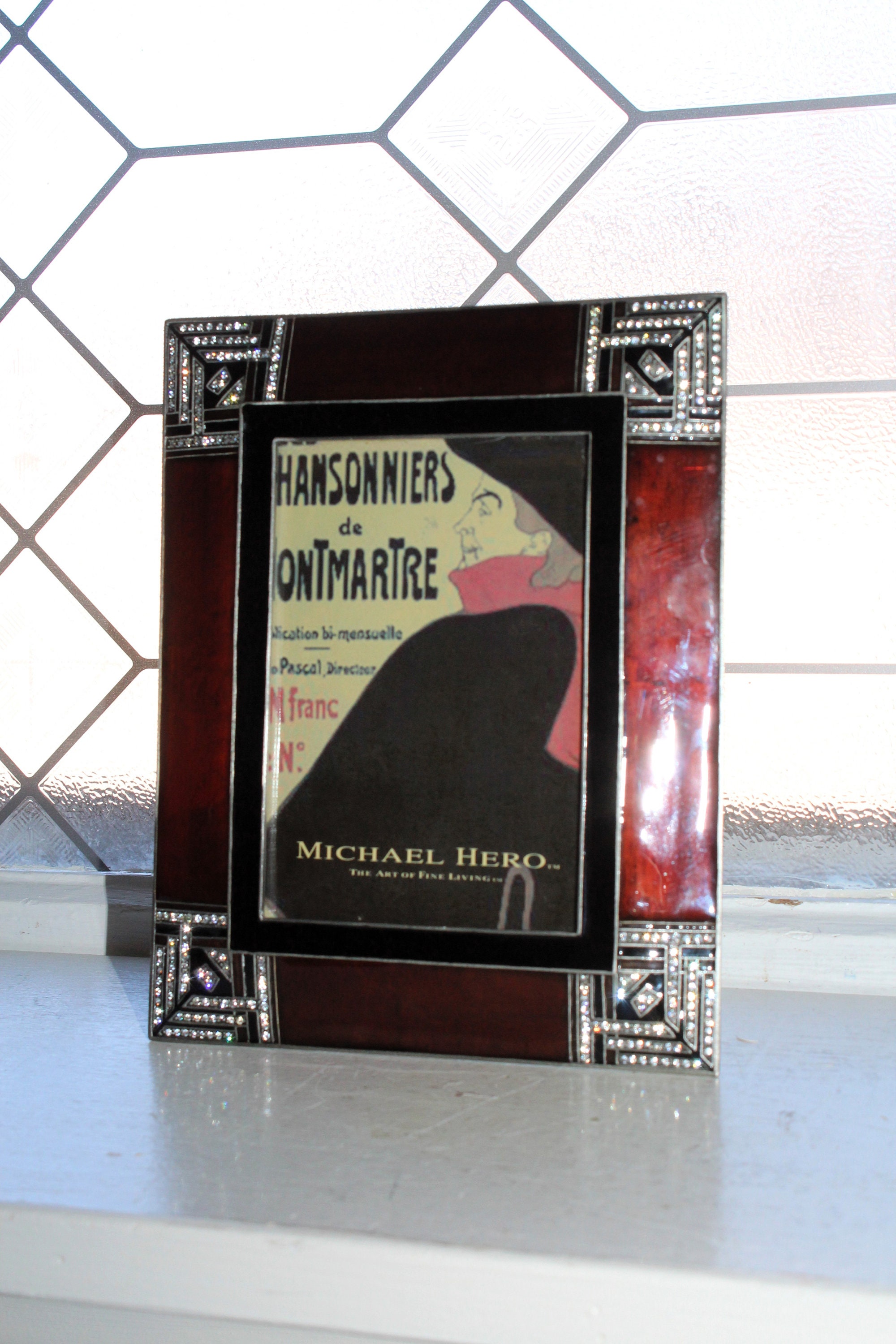 Michael Hero Picture Frame Burgundy and Black Enamel with Swarovski Stones