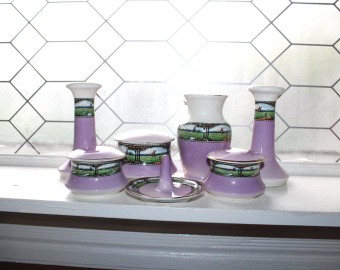 Antique Art Deco Porcelain Vanity Set 10 Pc 1920s