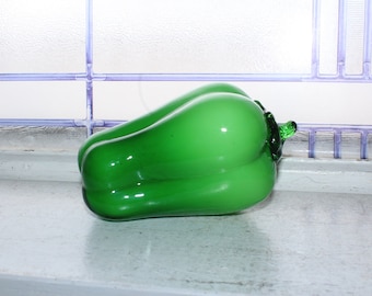 Vintage Murano Glass Large Green Pepper Vegetable Handblown