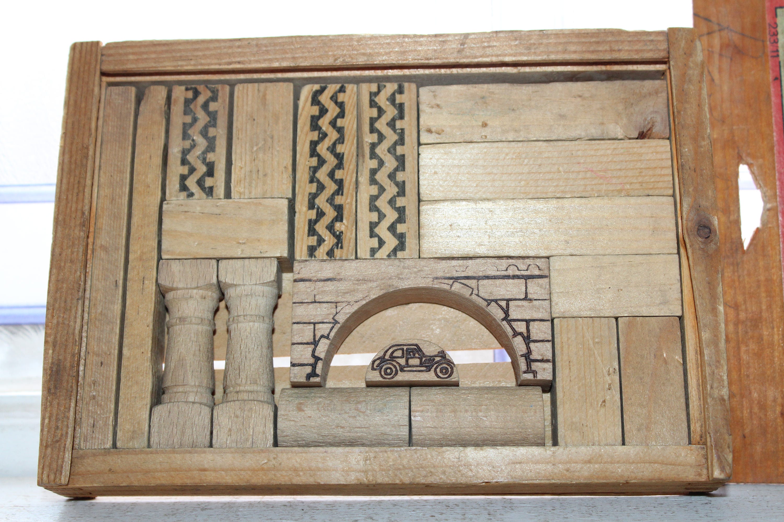 Antique Toy Wood Building Blocks In Box Made in Germany 1910s