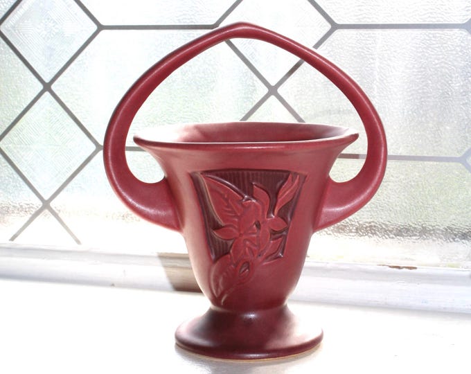 Art Deco Roseville Pottery Red Silhouette Basket Antique 1920s