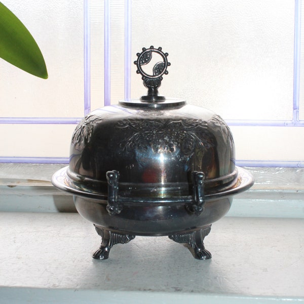 Antique Victorian Silverplate Round Butter Dish Albany Silver Co