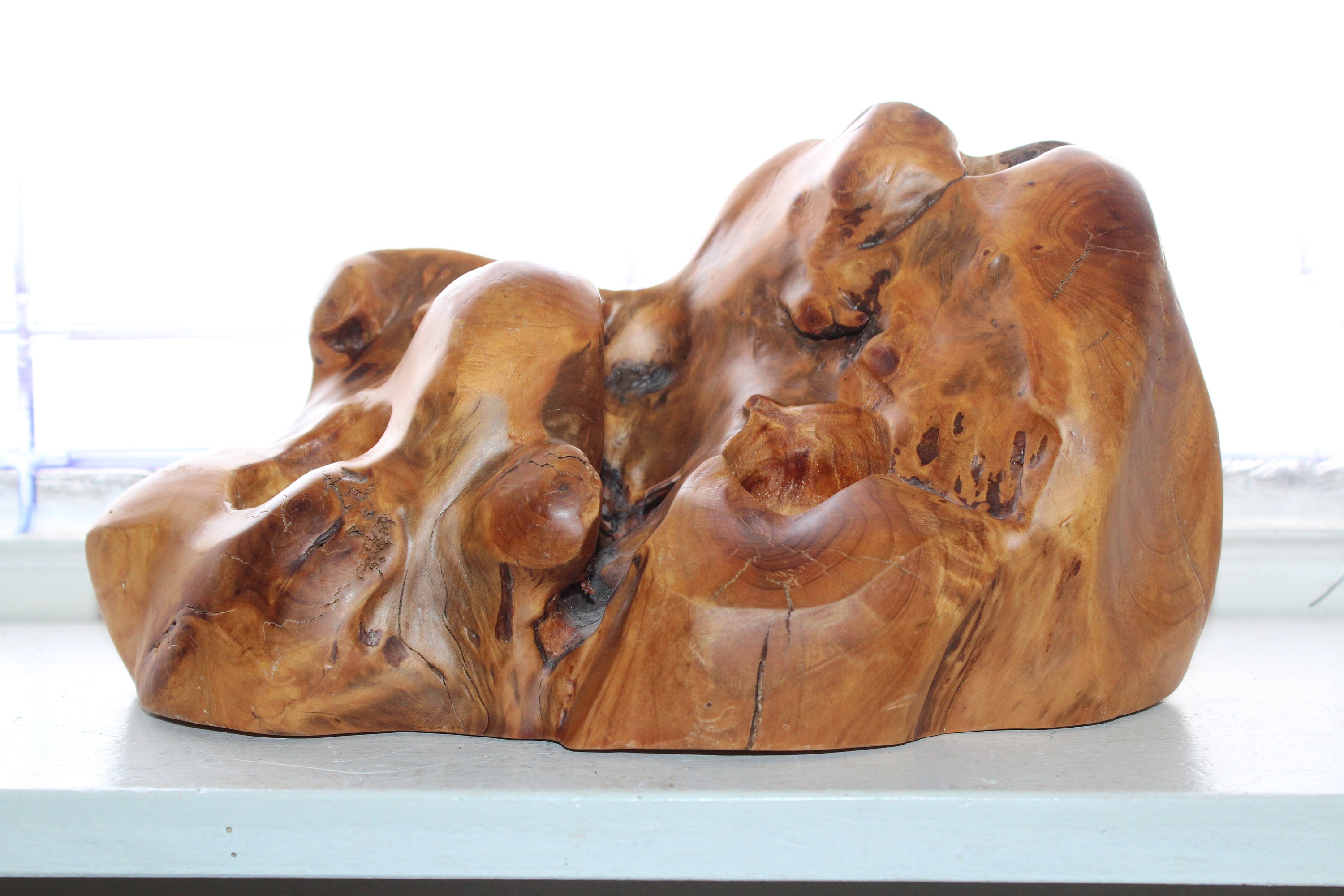 Large Hand Carved Wood Candle Holder Centerpiece Natural Form