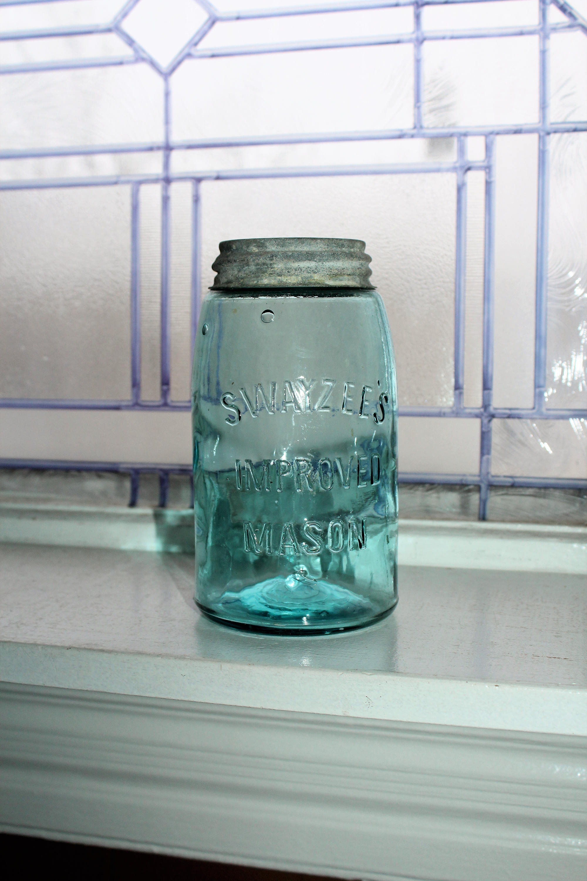 Antique Blue Canning Jar Swayzee's Improved Mason Jar Quart Early 1900s
