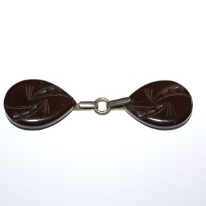 Carved Brown Bakelite Buckle Dress Clip Vintage Art Deco