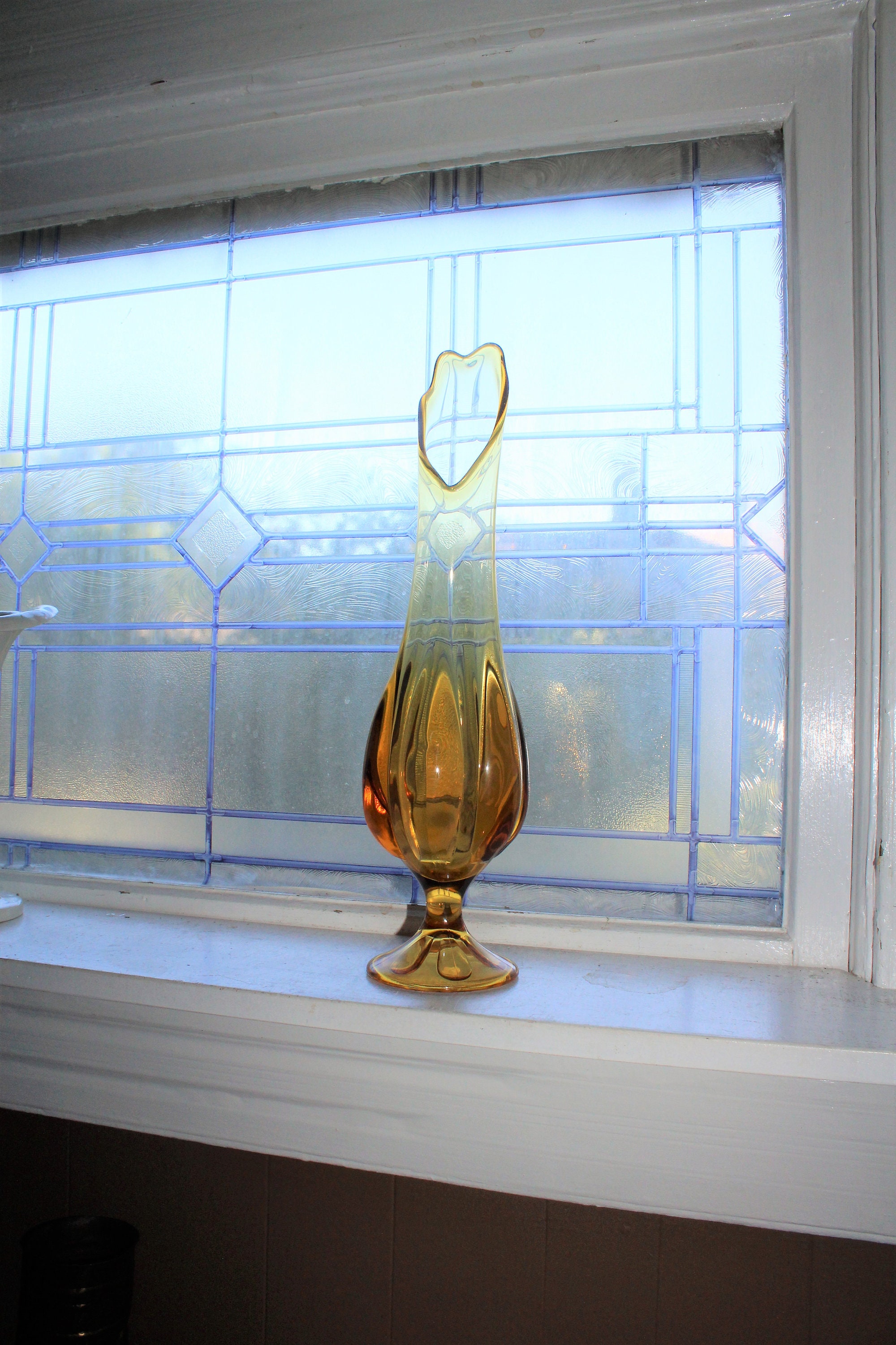 Large Amber Swung Glass Vase 16.75 Vintage Mid Century Modern