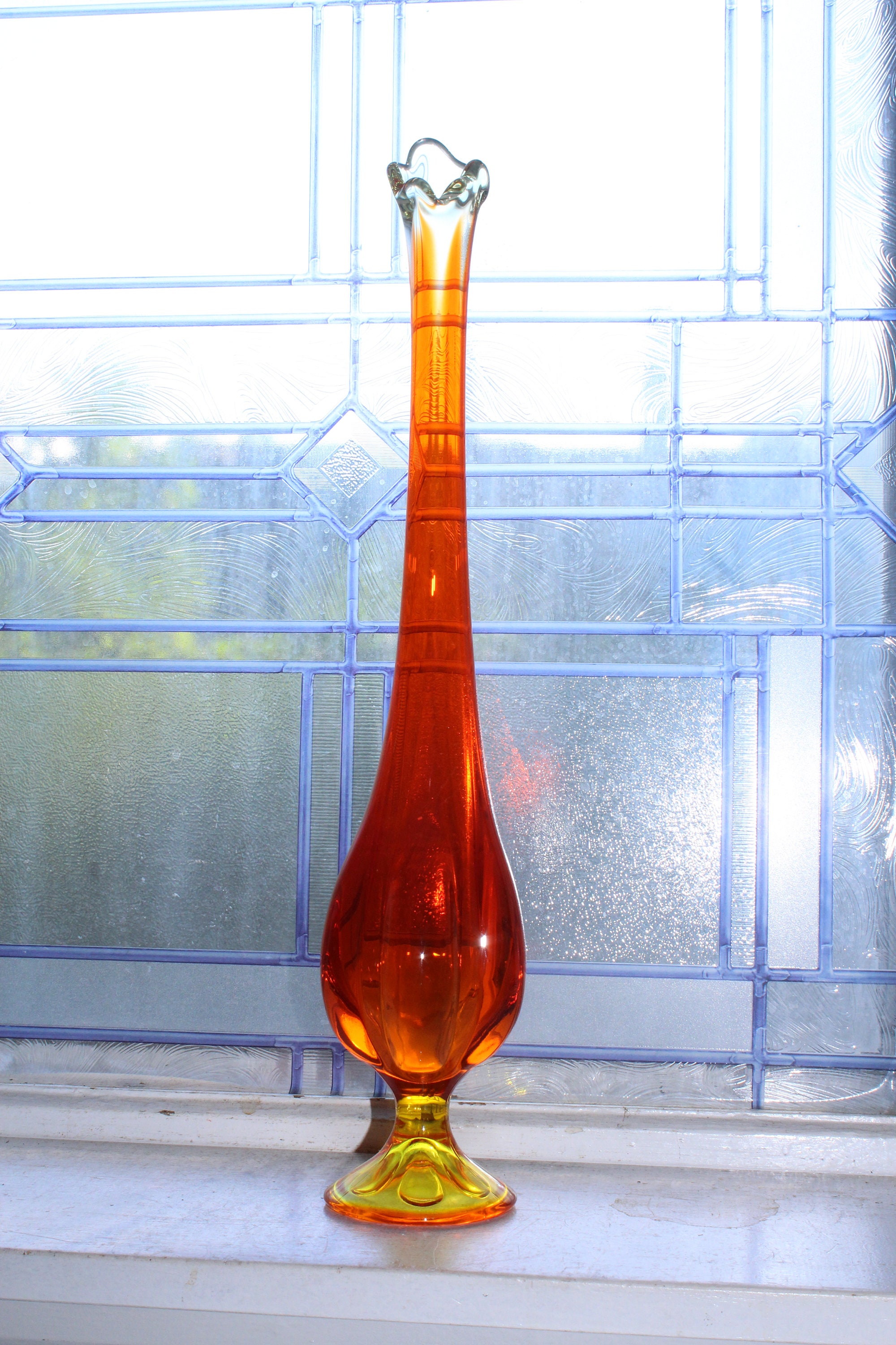 Large Amberina Swung Glass Vase 17.25 Vintage Mid Century Modern