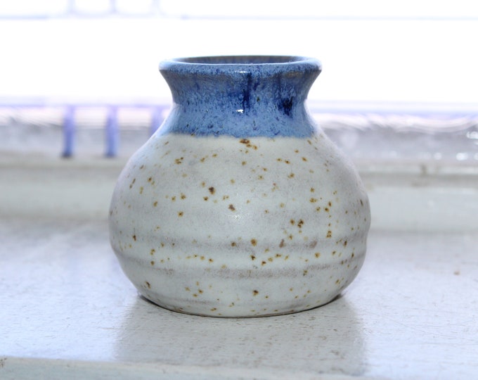 Vintage Studio Pottery Stash Jar Bud Vase Blue and Gray