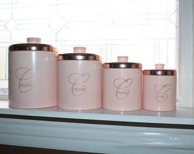 Mid Century Canister Set Pink Atomic Ransburg 1950s
