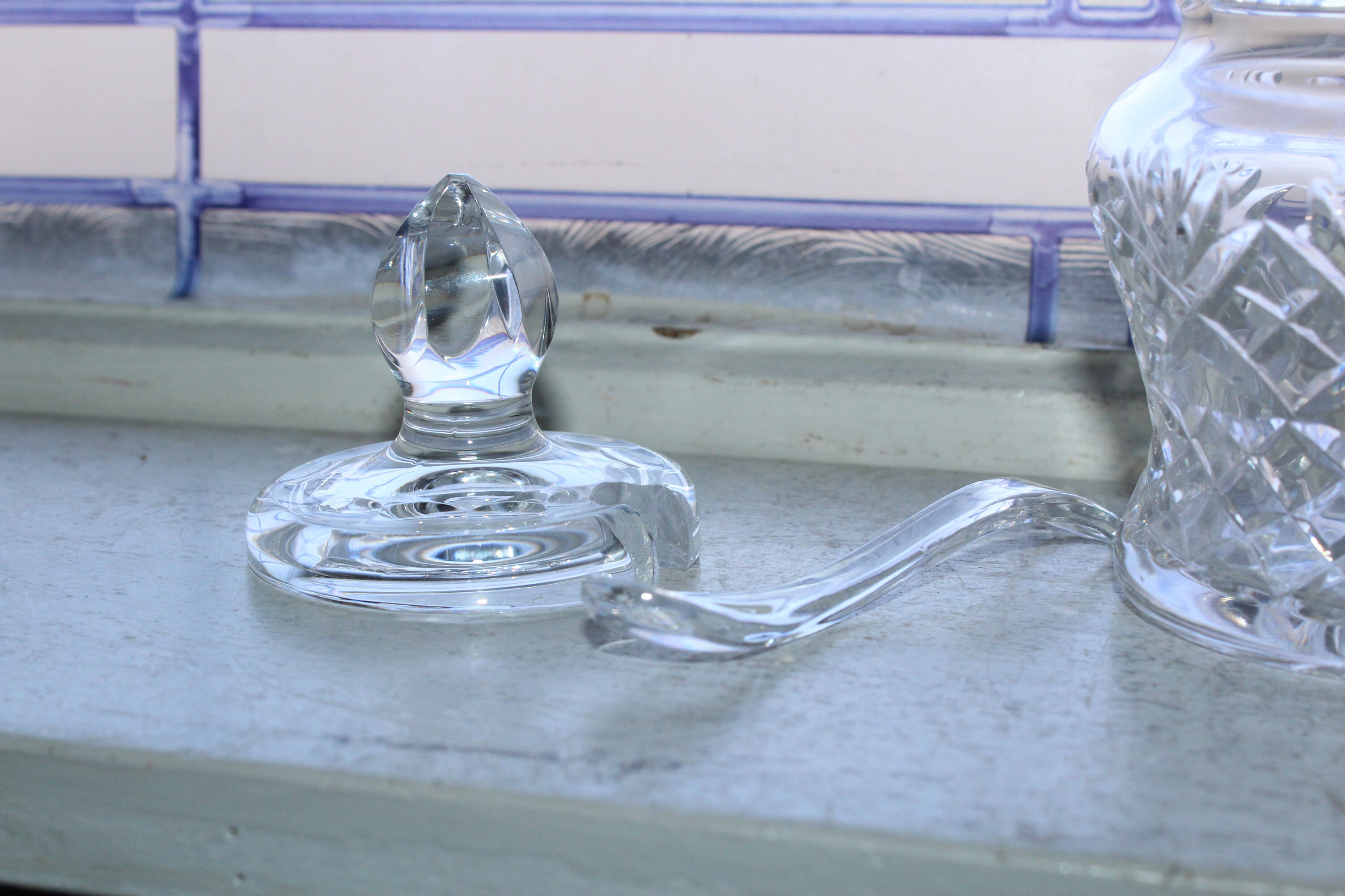 Vintage Crystal Jam Jar with Lid and Spoon Made in Poland