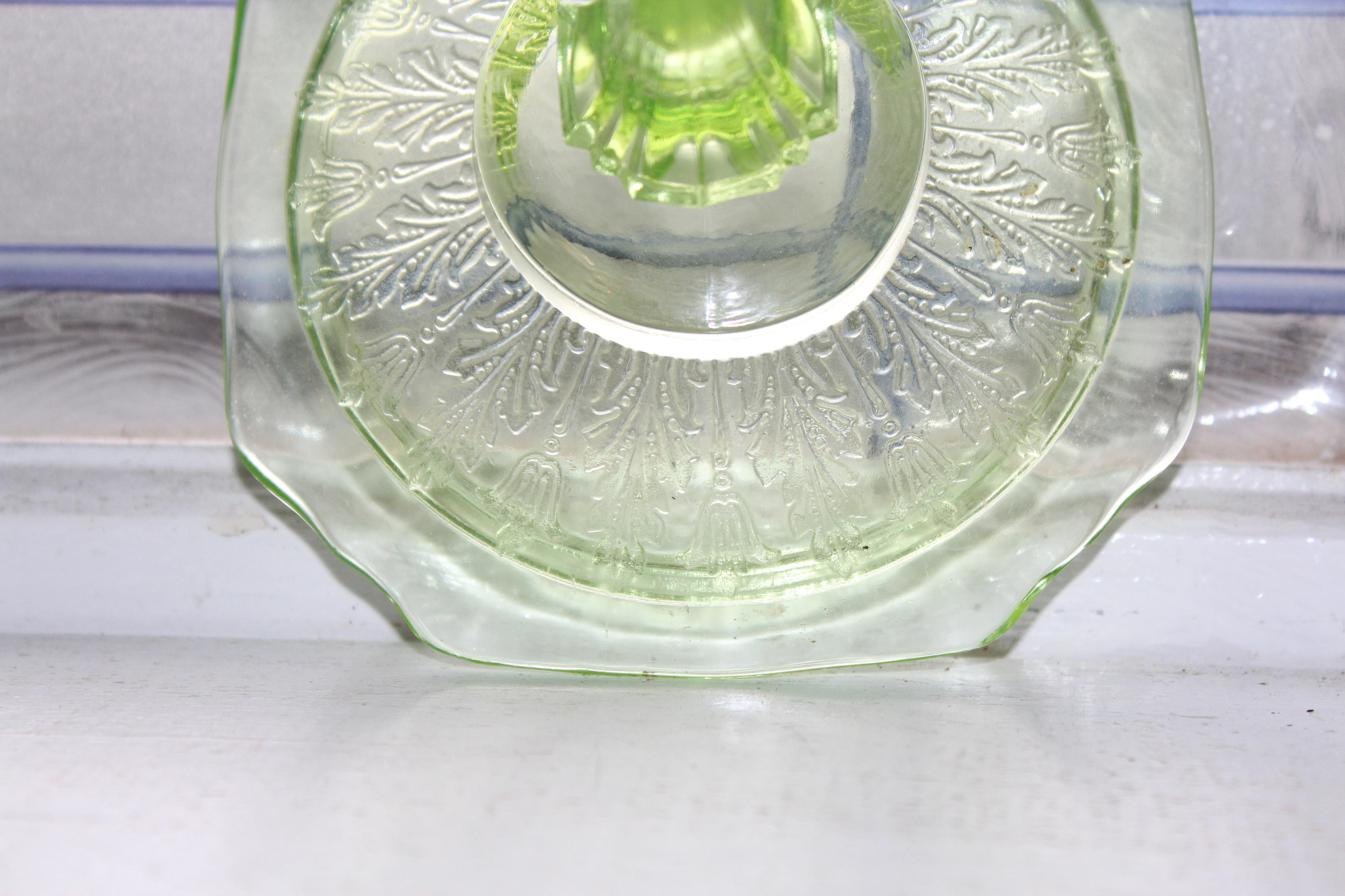 Green Depression Glass Candy Dish with Cover Princess Vintage 1930s
