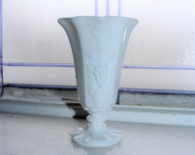 Milk Glass Footed Vase Grapes Pattern