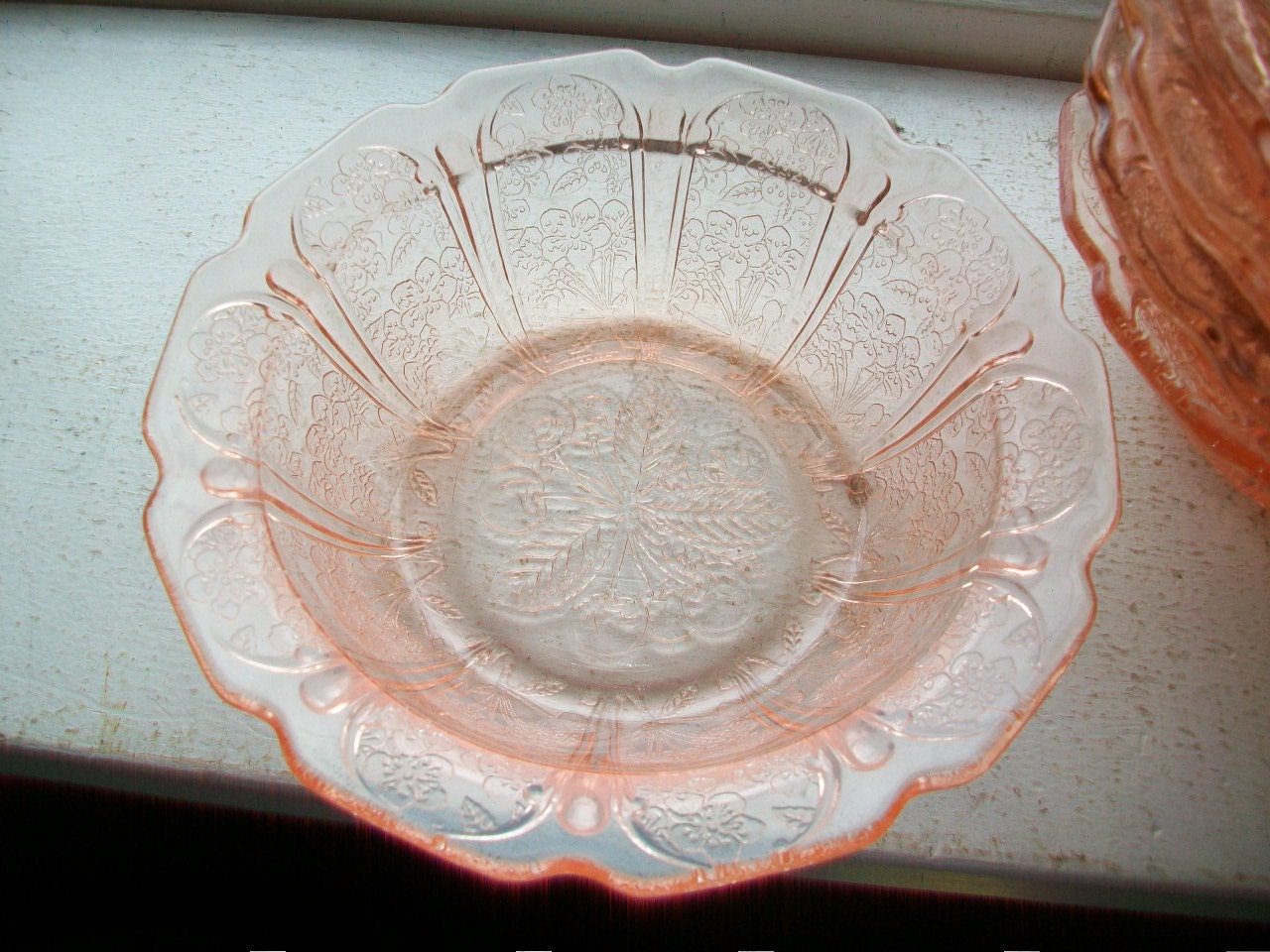 6 Pink Depression Glass Cereal Bowls Cherry Blossom Vintage 1930s