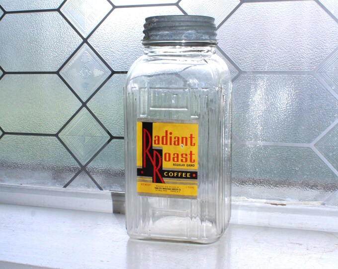 Vintage Radiant Roast Coffee Jar 1940s Kitchen Decor 1 Lb. Size