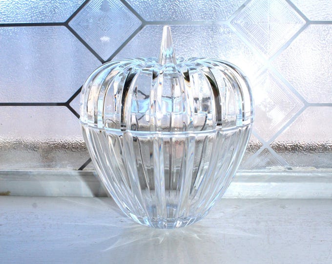 Vintage Crystal Clear Apple Candy Dish Lidded Jar
