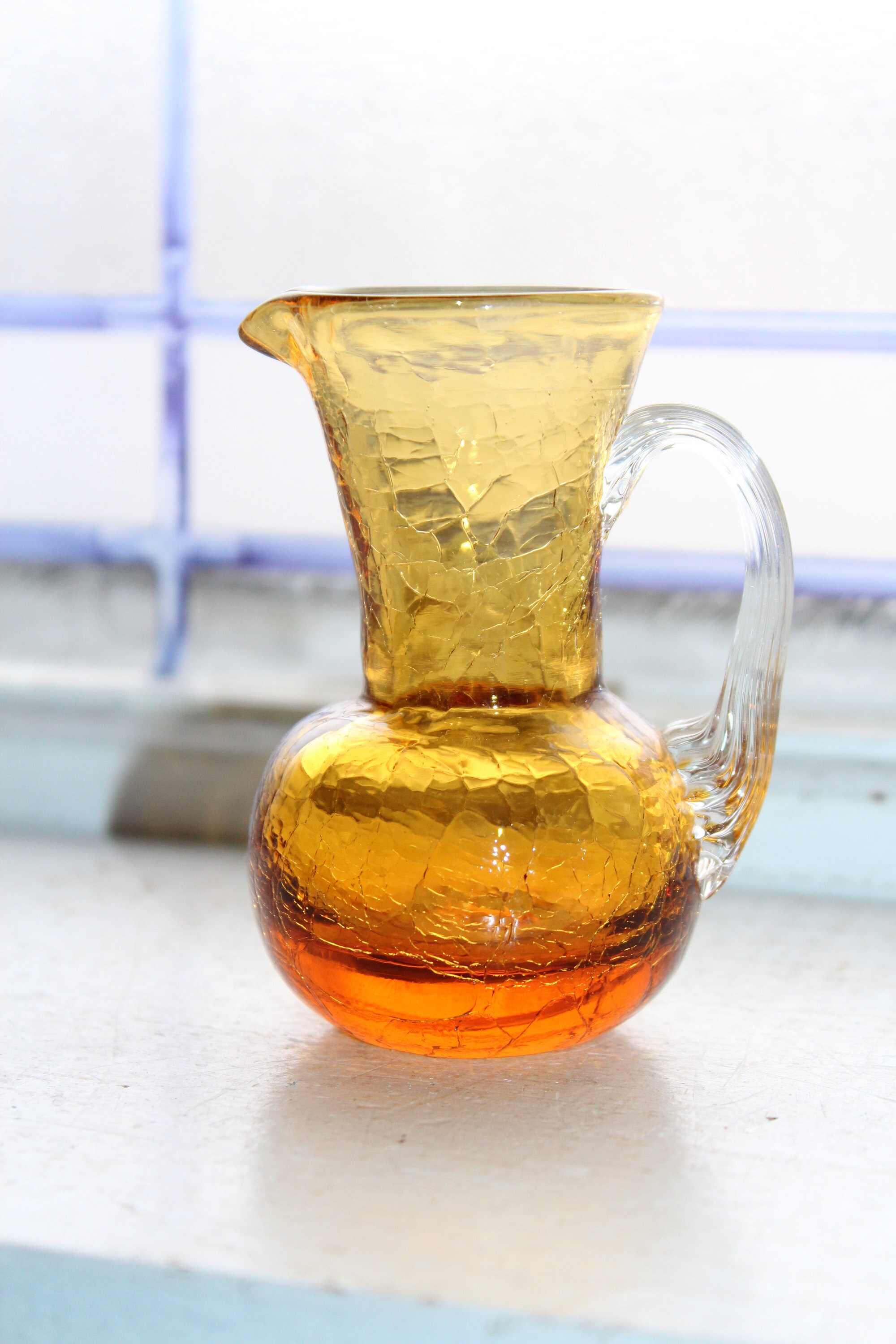 Vintage Orange Crackle Glass Cruet Pitcher