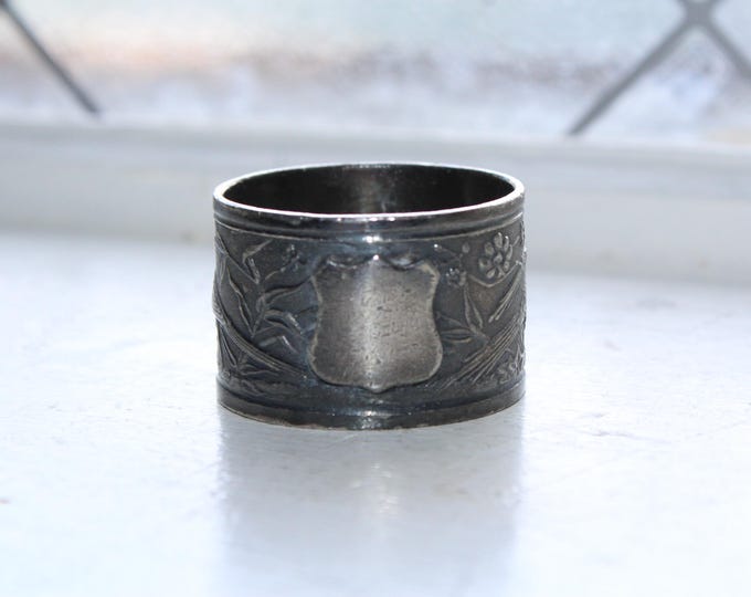 Antique Victorian Napkin Ring Embossed Silverplate Shield and Birds