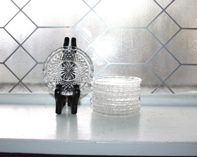 8 Vintage Anchor Hocking Wexford Glass Drink Coasters