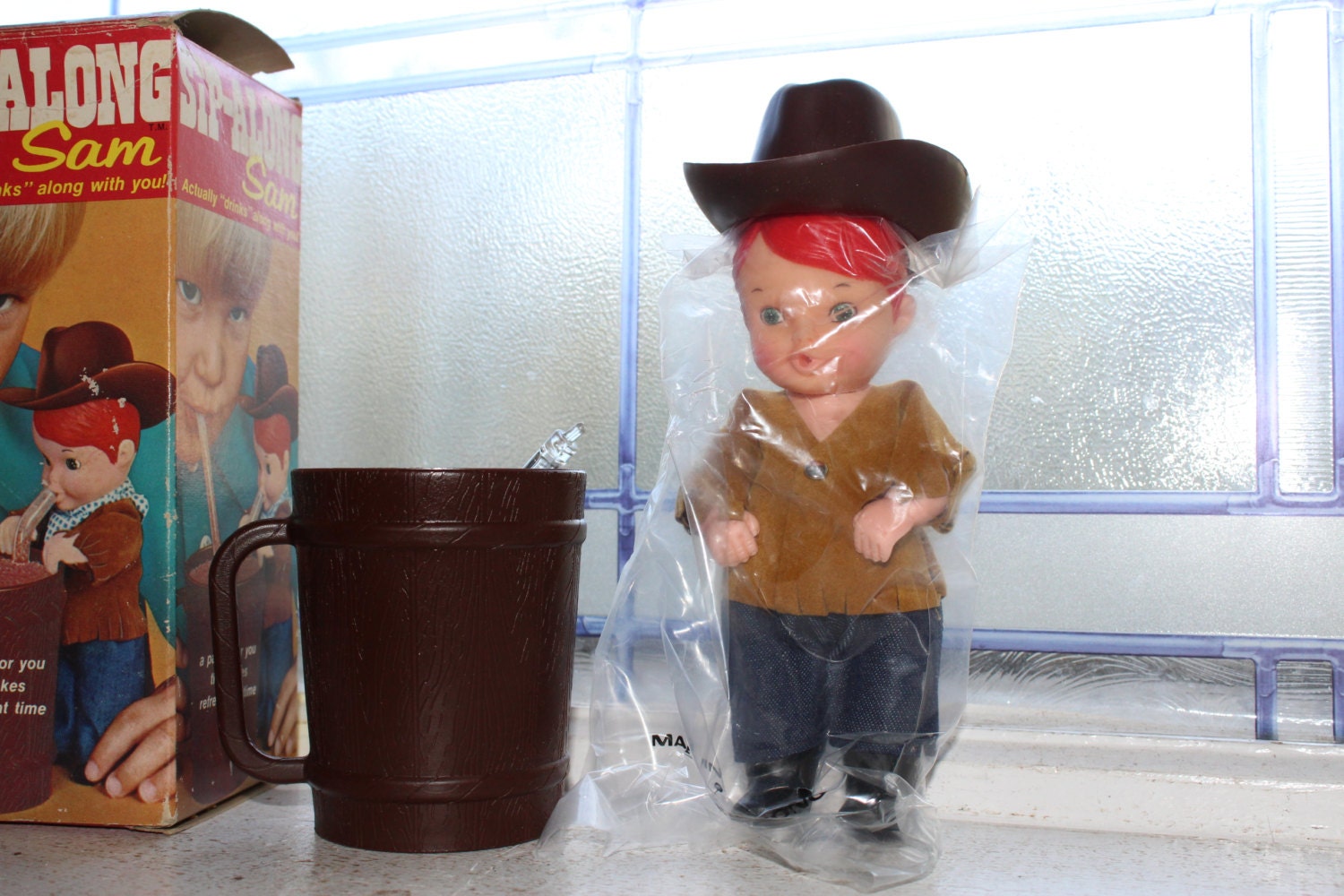 Sip-Along Sam Child's Drinking Toy Vintage 1970s Original Box Unused No. 3511