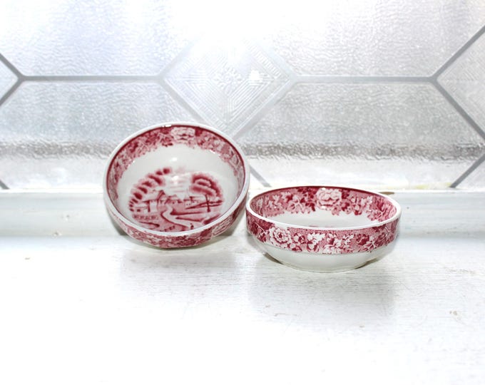 2 Vintage Tea Bag Dishes Red and White Wood's English Transferware