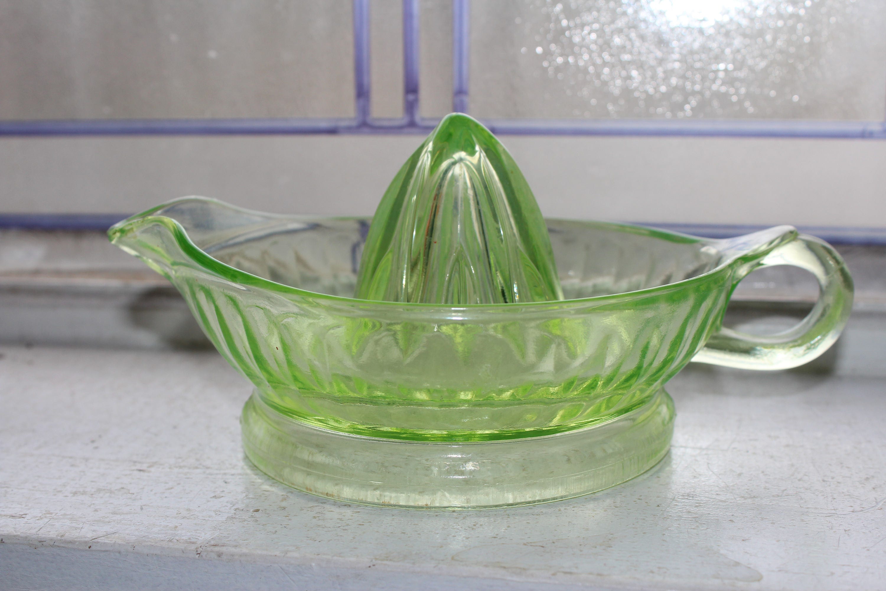 Vintage Juicer Reamer Green Depression Glass 1930s Farmhouse Decor