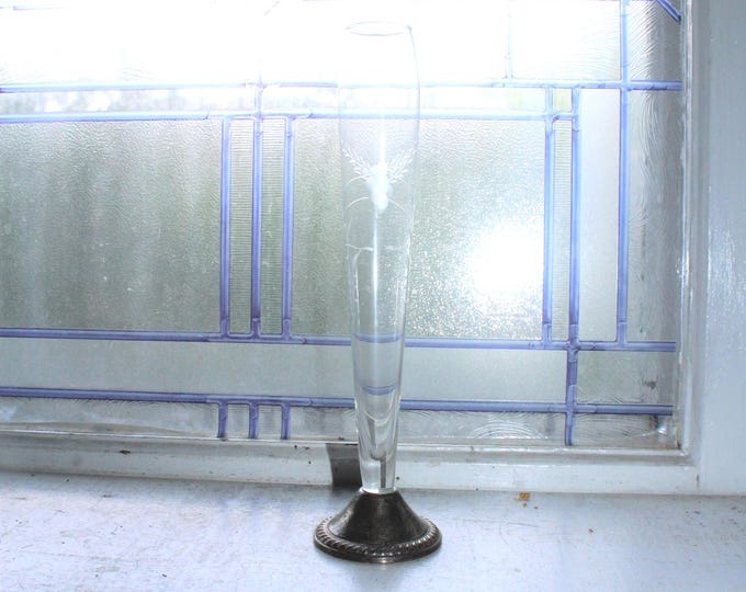 Vintage Duchin Creation Sterling Silver and Etched Crystal Bud Vase