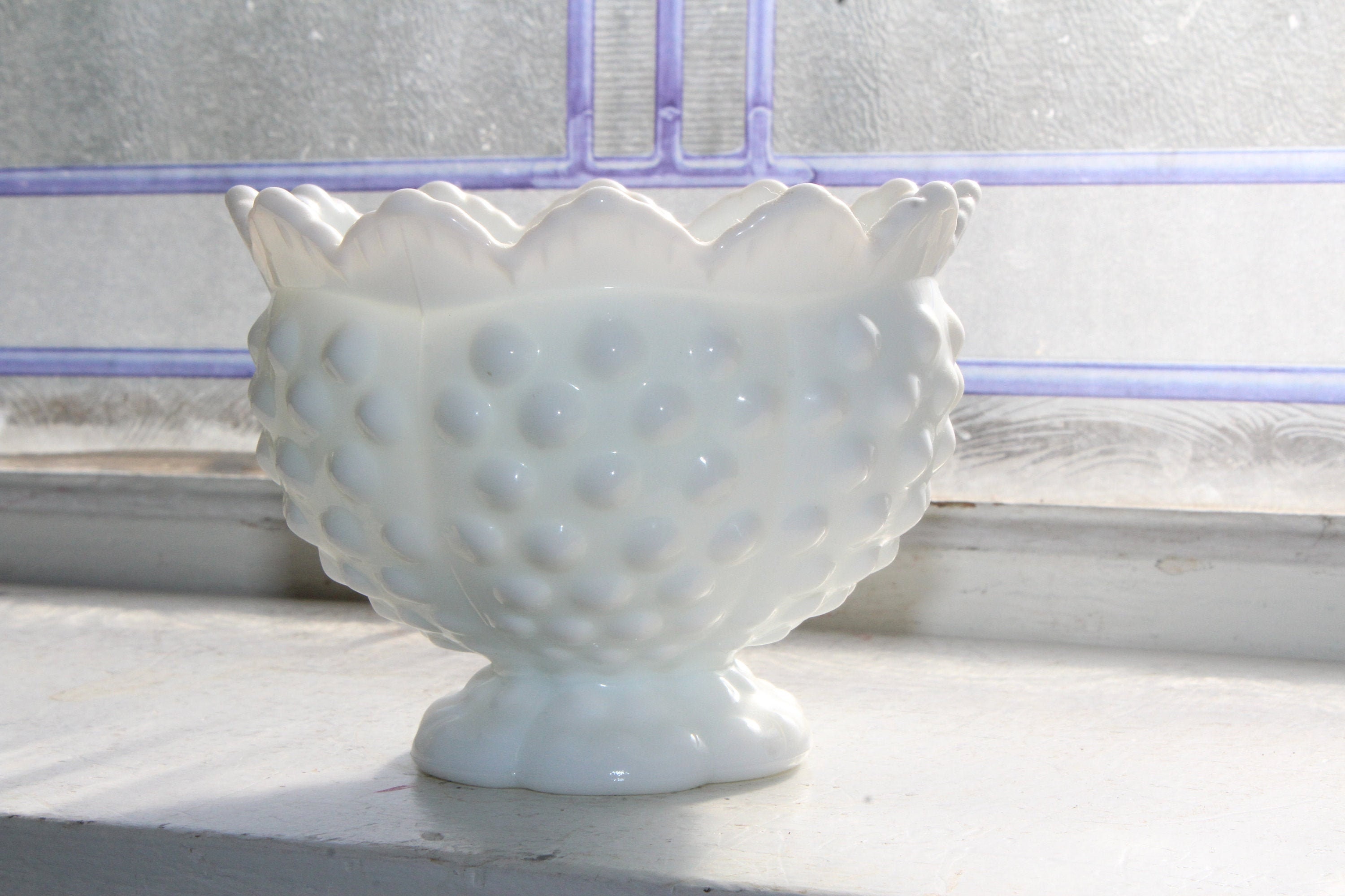 Vintage Fenton Milk Glass Hobnail Candle Holder Candlestick Holder