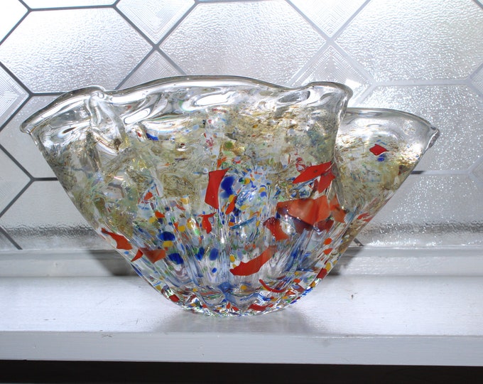 Large Vintage Ion Tamaian Confetti Glass Handkerchief Vase