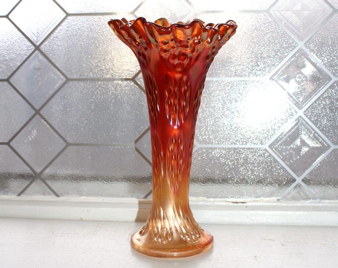 Antique Fenton Carnival Glass Vase Marigold Knotted Beads Circa 1910s