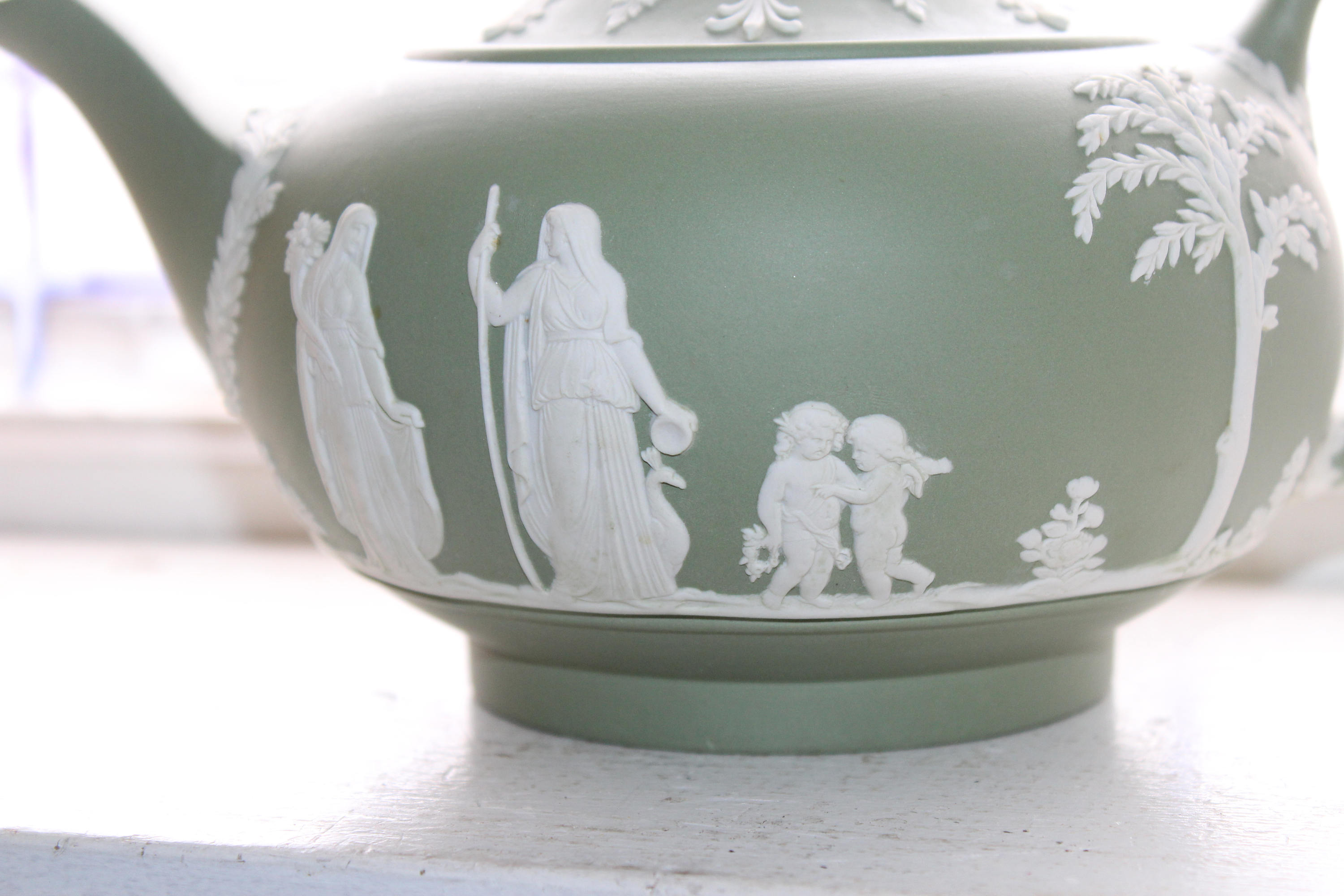 Vintage Wedgwood Teapot Green Celadon Jasperware 1960s