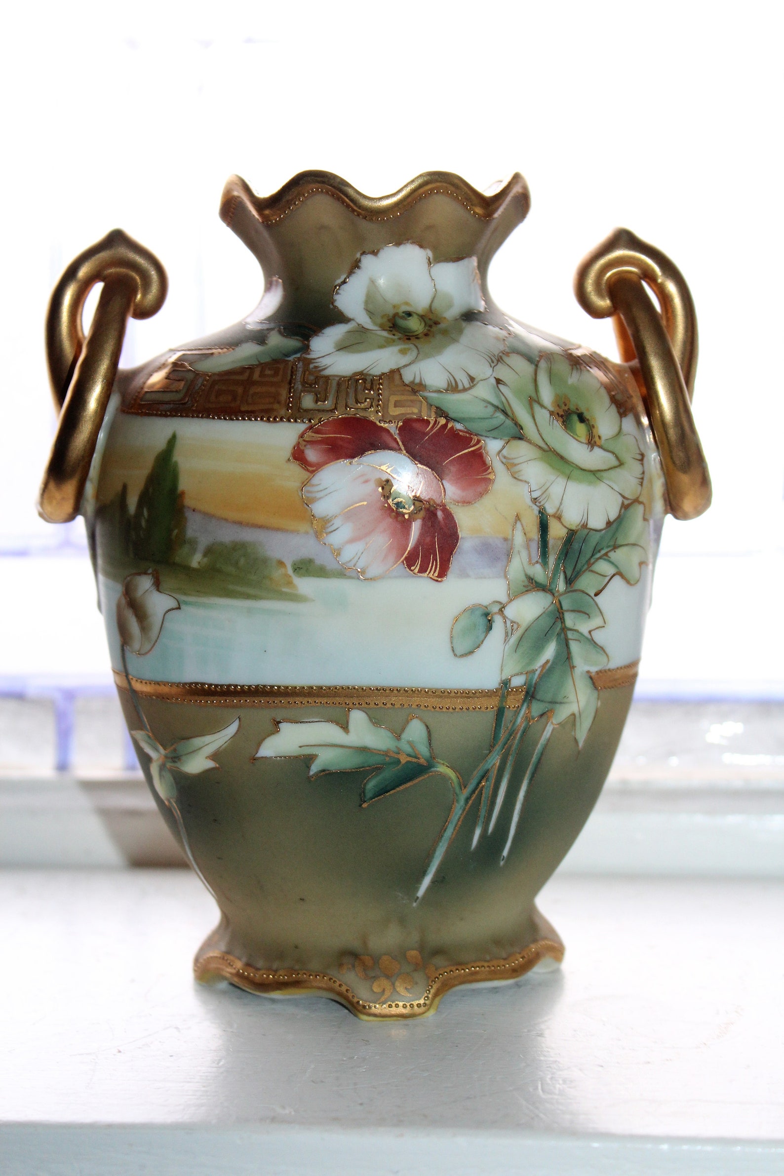 Antique Nippon Double Handled Vase Hand Painted Morimura Bros Etsy